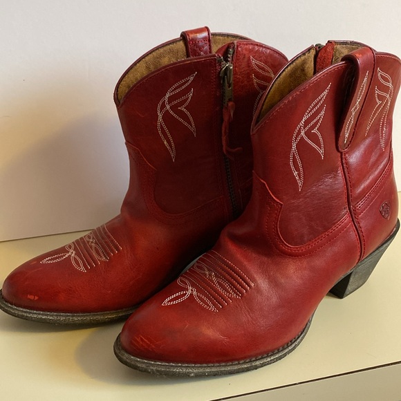 Ariat Red Leather Cowboy Booties sz 8 - Picture 7 of 7